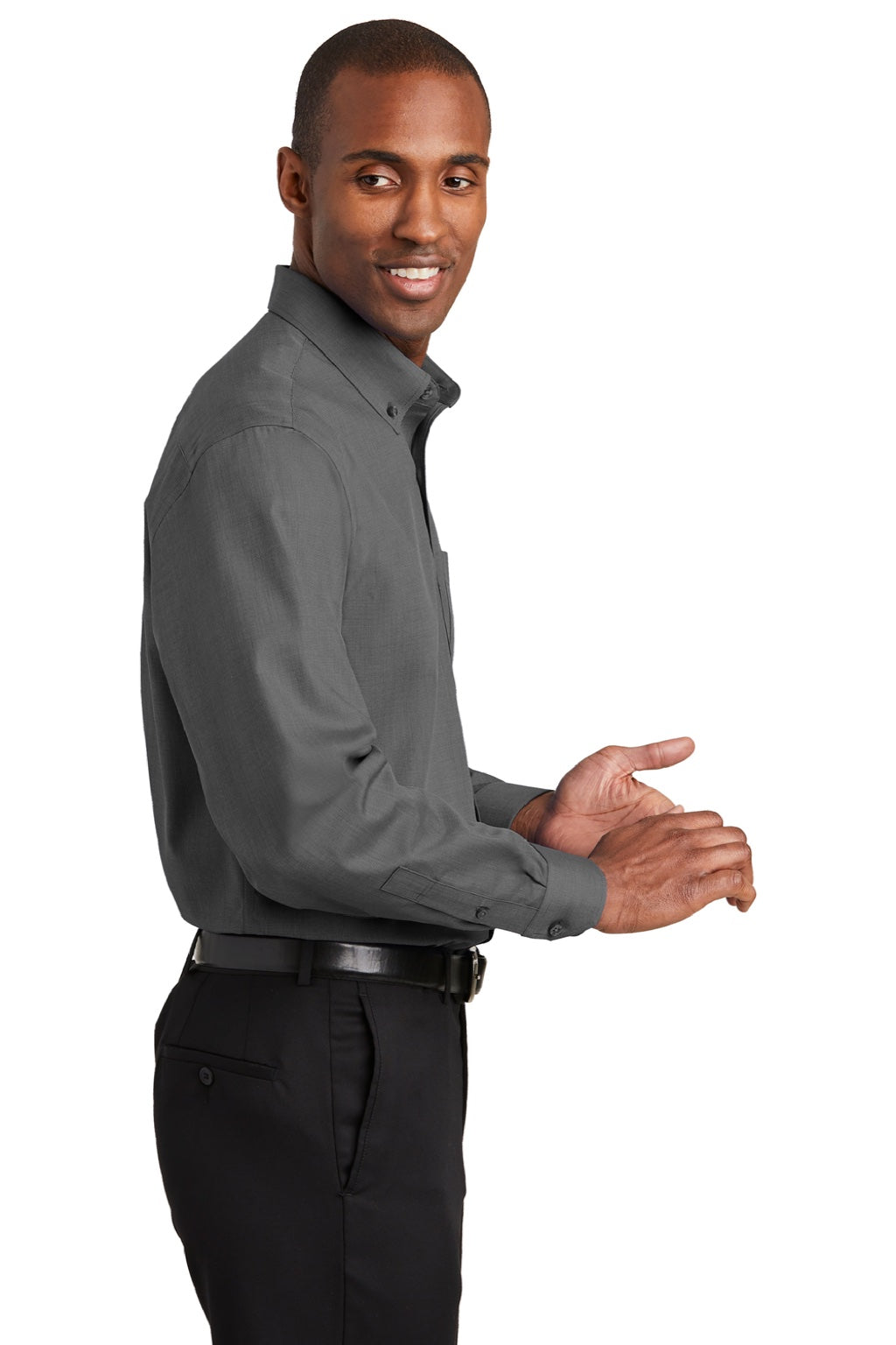 Red House RH370/TLRH370 Mens Nailhead Wrinkle Resistant Long Sleeve Button Down Shirt w/ Pocket Black Model Side