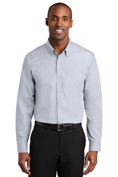 Red House RH370/TLRH370 Mens Nailhead Wrinkle Resistant Long Sleeve Button Down Shirt w/ Pocket Ice Grey Model Front