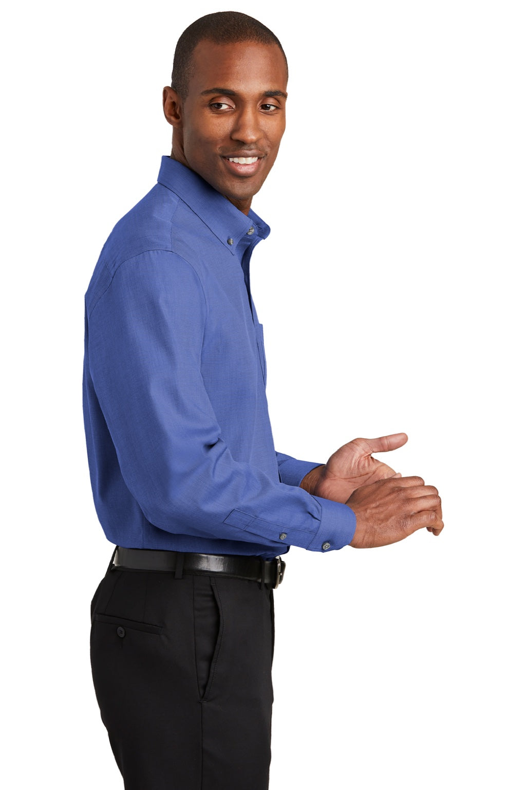 Red House RH370/TLRH370 Mens Nailhead Wrinkle Resistant Long Sleeve Button Down Shirt w/ Pocket Mediterranean Blue Model Side