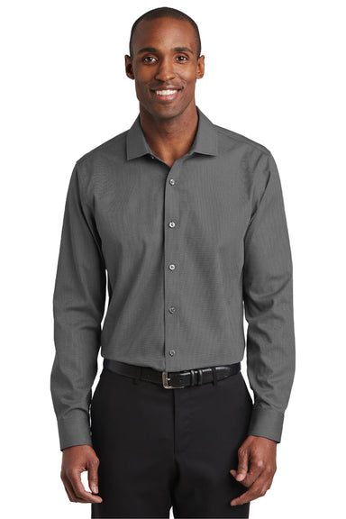 Red House RH390 Mens Nailhead Wrinkle Resistant Long Sleeve Button Down Shirt Black Model Front