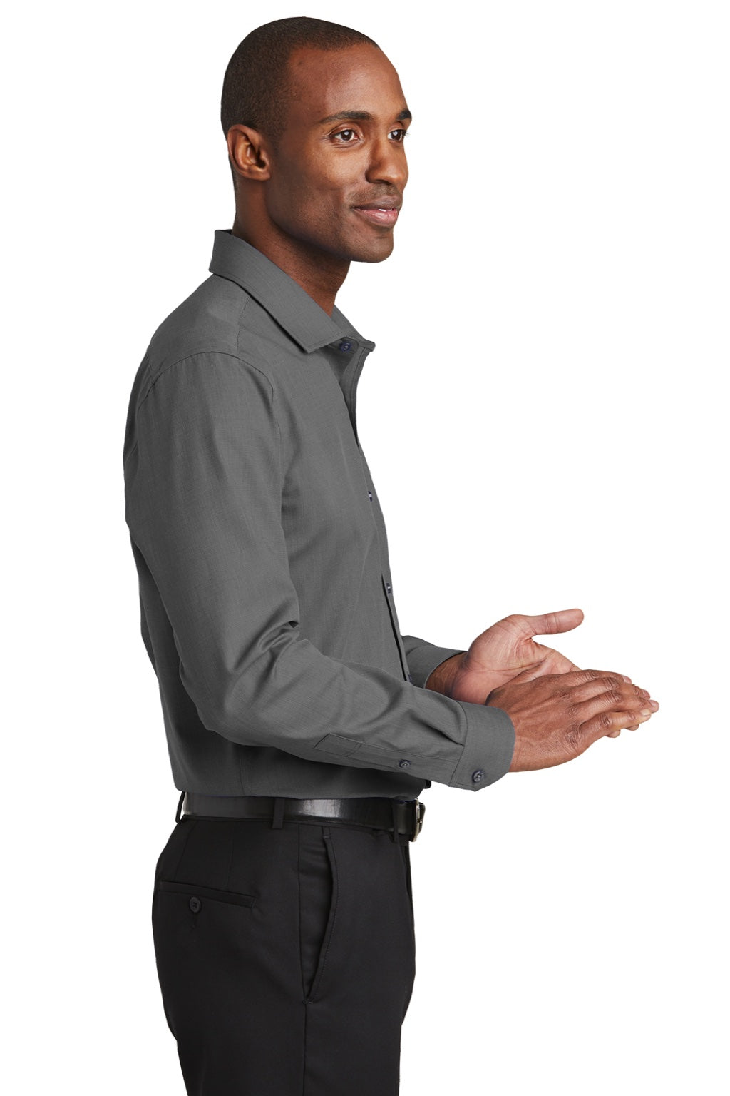 Red House RH390 Mens Nailhead Wrinkle Resistant Long Sleeve Button Down Shirt Black Model Side