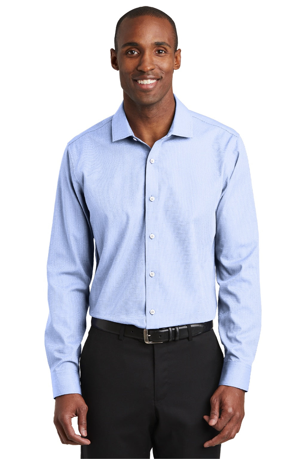 Red House RH390 Mens Nailhead Wrinkle Resistant Long Sleeve Button Down Shirt Blue Pearl Model Front