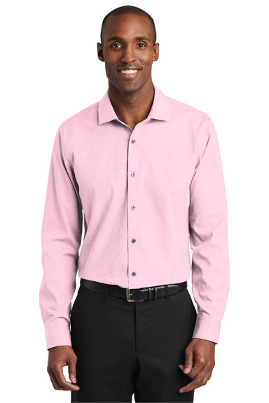Red House RH390 Mens Nailhead Wrinkle Resistant Long Sleeve Button Down Shirt Pink Model Front