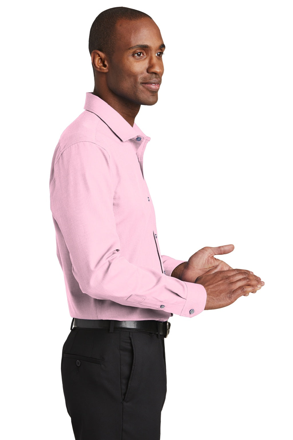 Red House RH390 Mens Nailhead Wrinkle Resistant Long Sleeve Button Down Shirt Pink Model Side