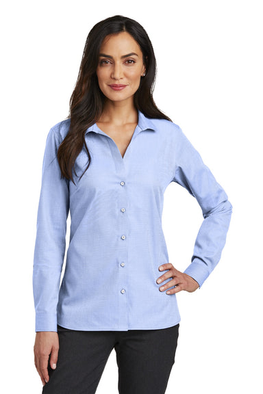 Red House RH470 Womens Nailhead Wrinkle Resistant Long Sleeve Button Down Shirt Blue Pearl Model Front