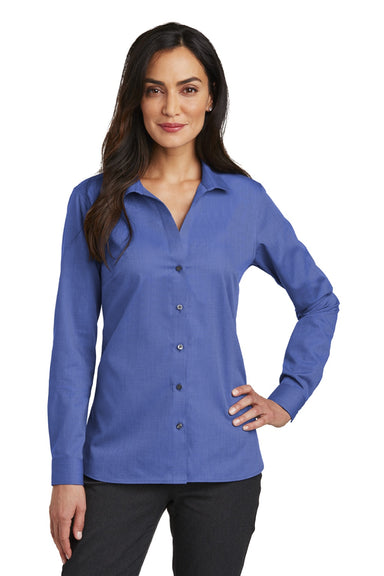 Red House RH470 Womens Nailhead Wrinkle Resistant Long Sleeve Button Down Shirt Mediterranean Blue Model Front