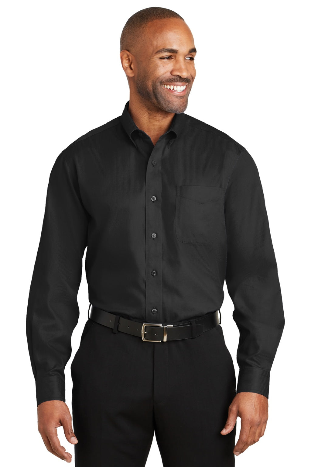Red House RH60 Mens Wrinkle Resistant Long Sleeve Button Down Shirt w/ Pocket Black Model Front