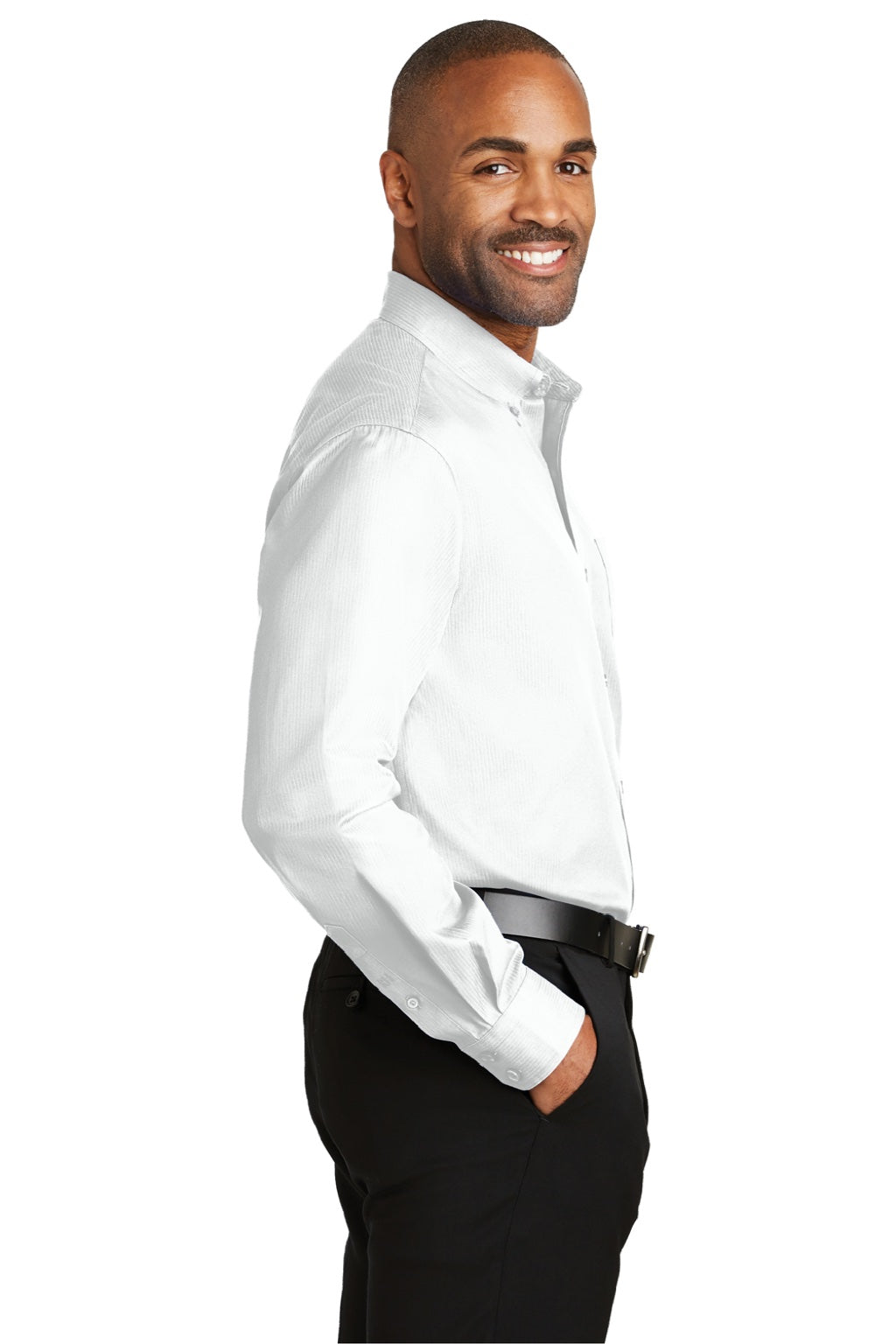 Red House RH60 Mens Wrinkle Resistant Long Sleeve Button Down Shirt w/ Pocket White Model Side
