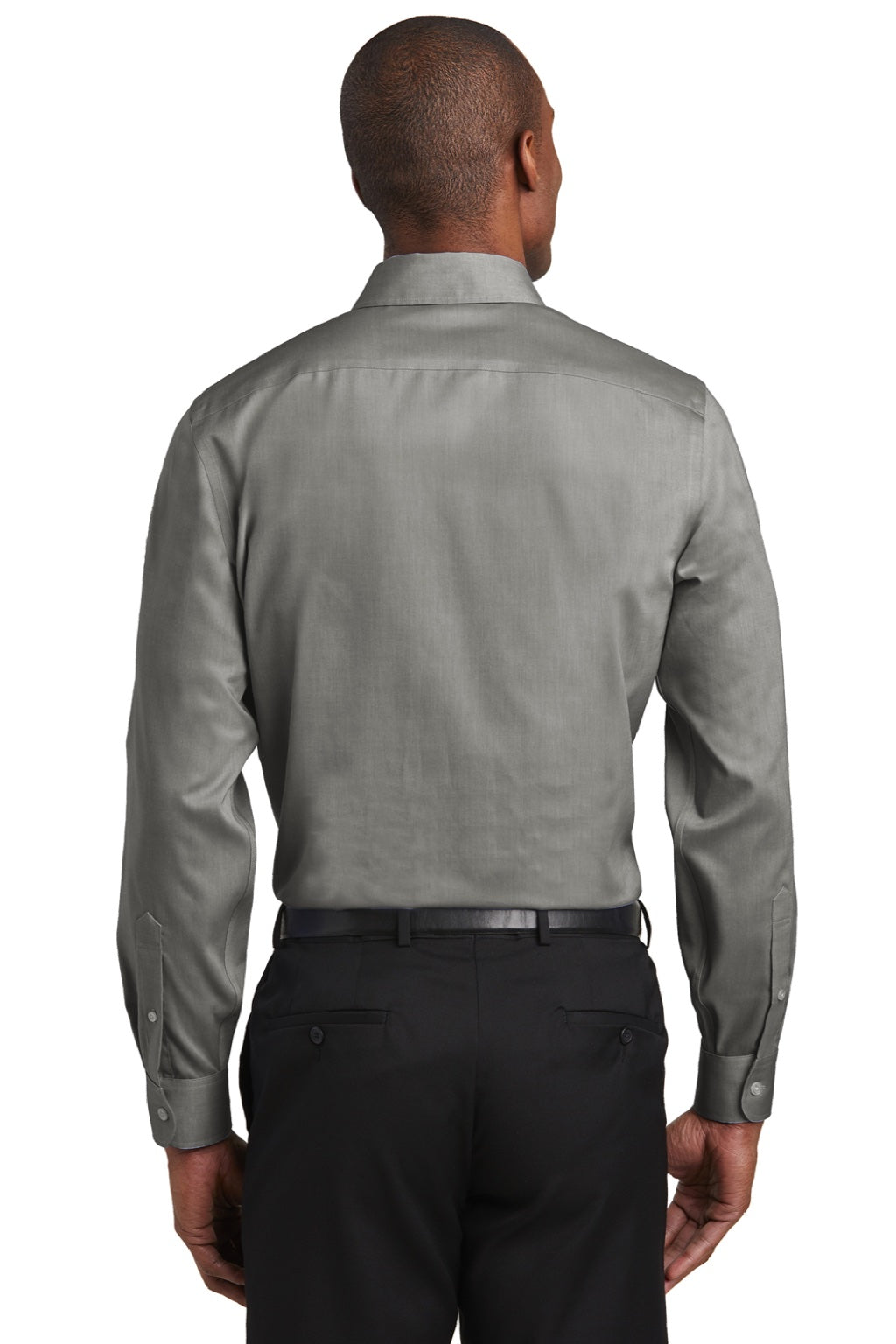 Red House RH620 Mens Pinpoint Oxford Wrinkle Resistant Long Sleeve Button Down Shirt Charcoal Grey Model Back