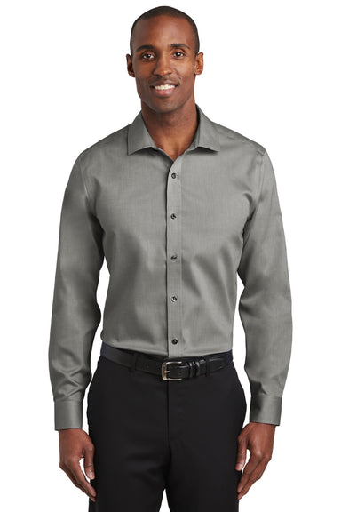 Red House RH620 Mens Pinpoint Oxford Wrinkle Resistant Long Sleeve Button Down Shirt Charcoal Grey Model Front