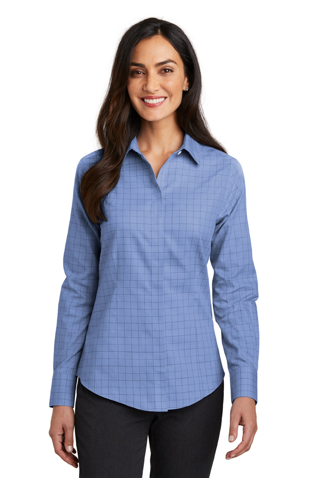 Red House RH71 Womens Wrinkle Resistant Long Sleeve Button Down Shirt Blue Model Front