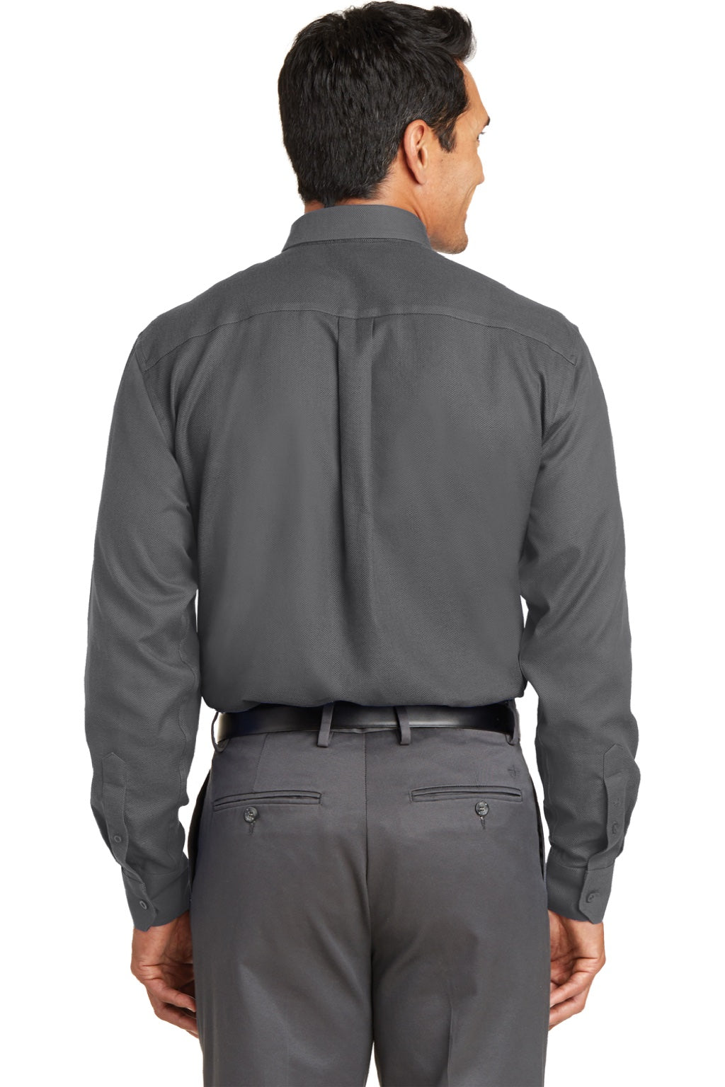 Red House RH76 Mens Wrinkle Resistant Long Sleeve Button Down Shirt w/ Pocket Dark Charcoal Grey Model Back