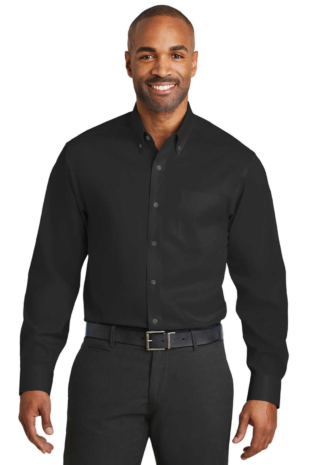 Red House RH78 Mens Wrinkle Resistant Long Sleeve Button Down Shirt w/ Pocket Black Model Front
