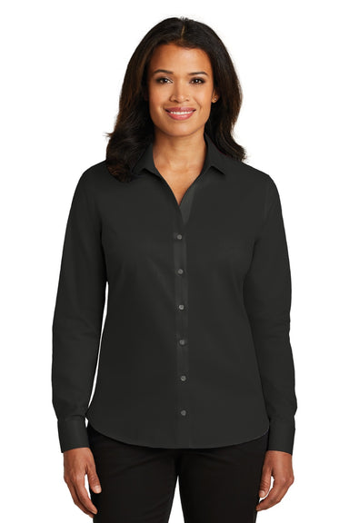 Red House RH79 Womens Wrinkle Resistant Long Sleeve Button Down Shirt Black Model Front