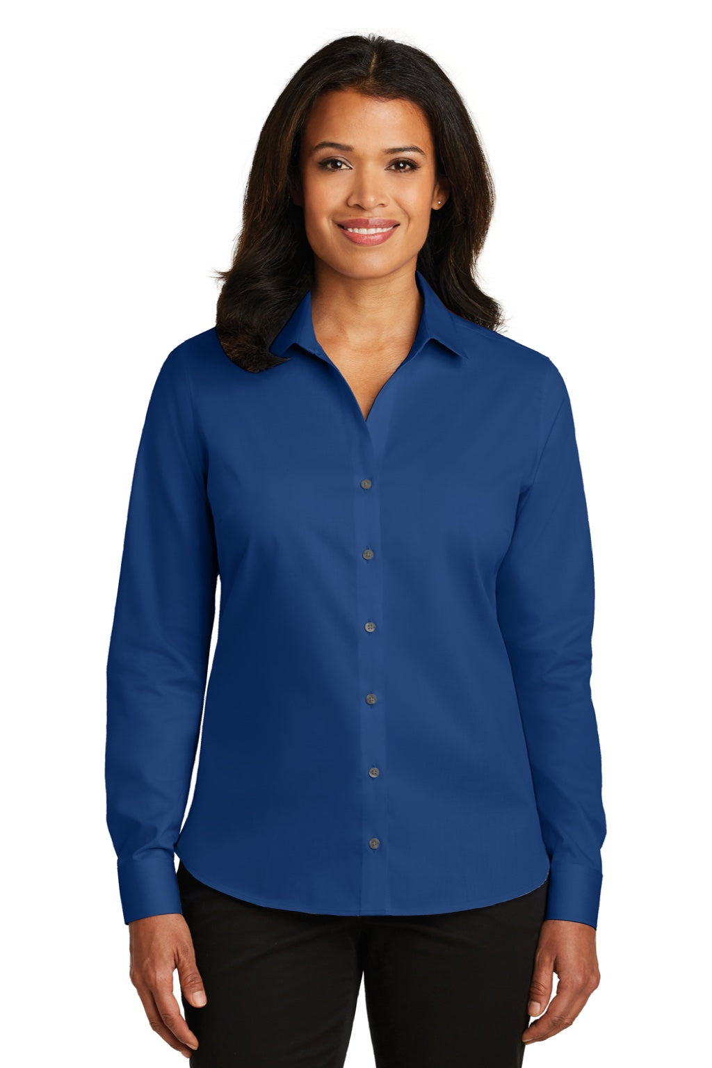 Red House RH79 Womens Wrinkle Resistant Long Sleeve Button Down Shirt Blue Horizon Model Front