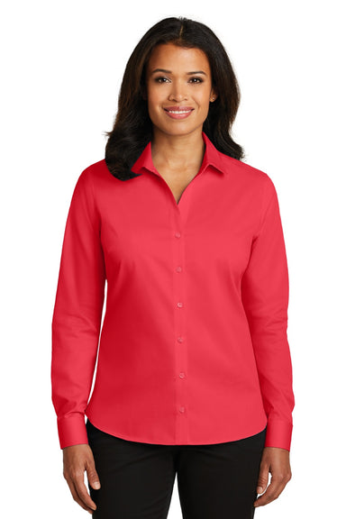 Red House RH79 Womens Wrinkle Resistant Long Sleeve Button Down Shirt Dragonfruit Pink Model Front