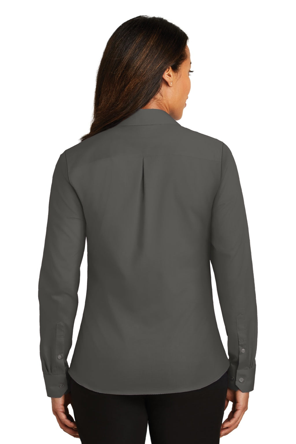 Red House RH79 Womens Wrinkle Resistant Long Sleeve Button Down Shirt Steel Grey Model Back