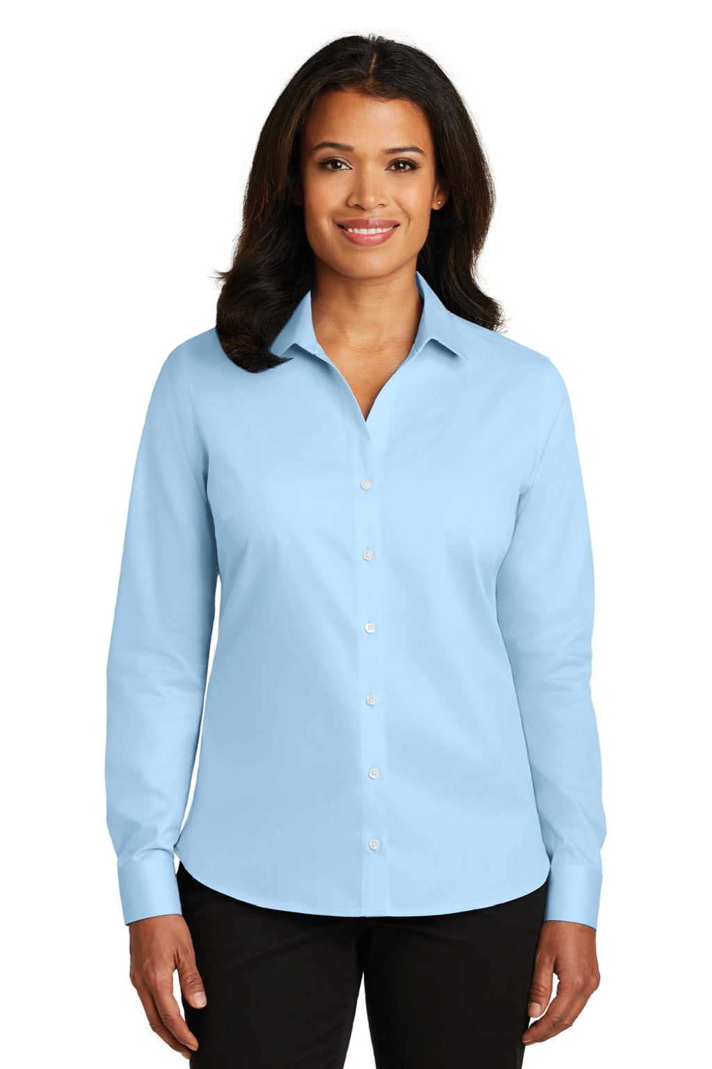 Red House RH79 Womens Wrinkle Resistant Long Sleeve Button Down Shirt Heritage Blue Model Front