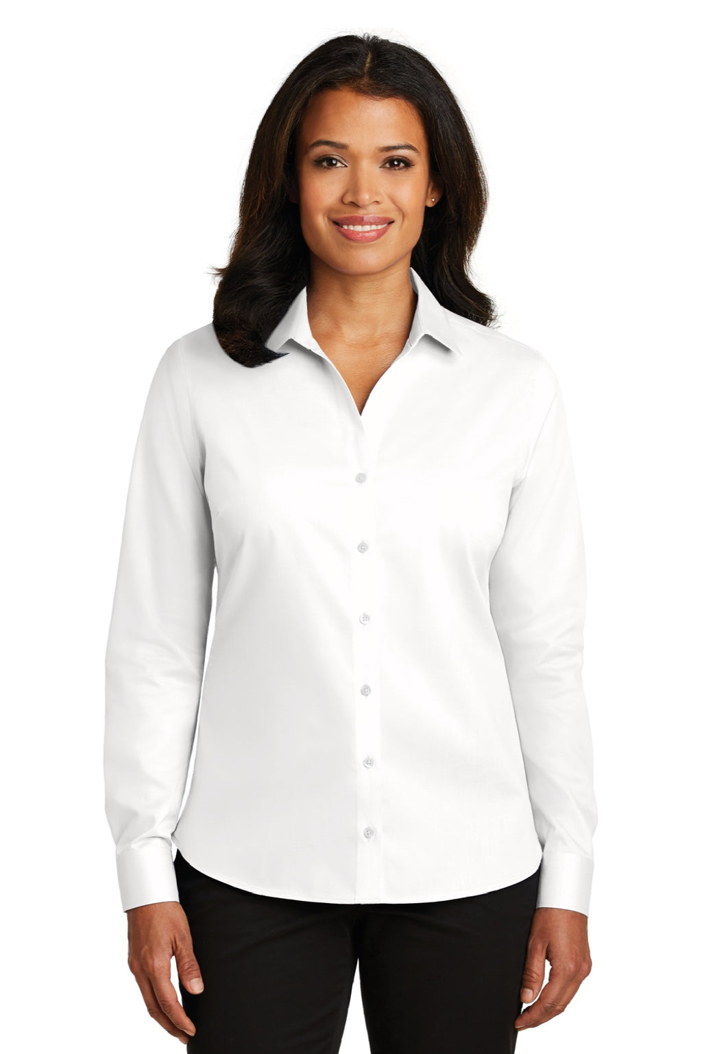 Red House RH79 Womens Wrinkle Resistant Long Sleeve Button Down Shirt White Model Front
