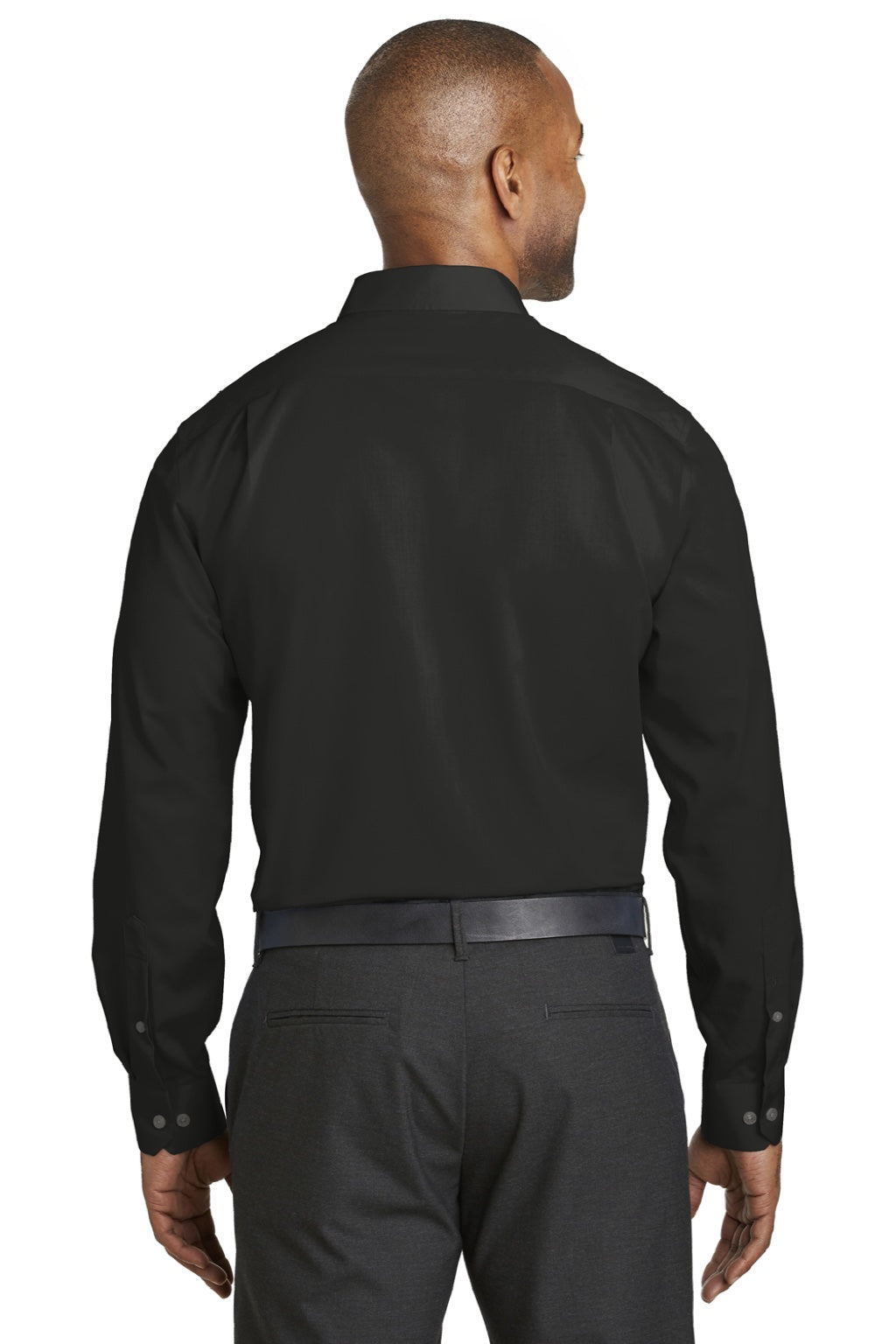 Red House RH80 Mens Wrinkle Resistant Long Sleeve Button Down Shirt w/ Pocket Black Model Back