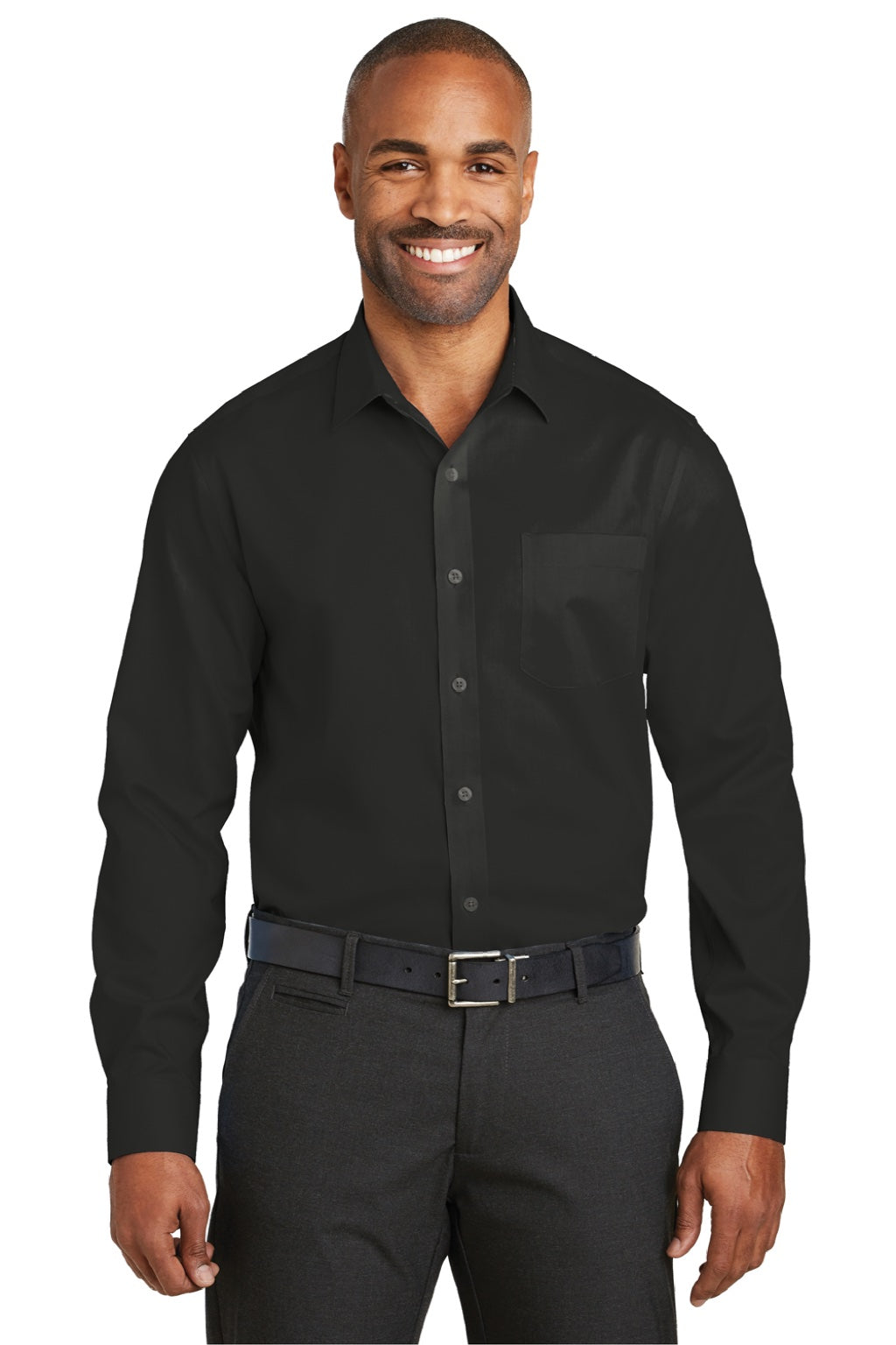 Red House RH80 Mens Wrinkle Resistant Long Sleeve Button Down Shirt w/ Pocket Black Model Front