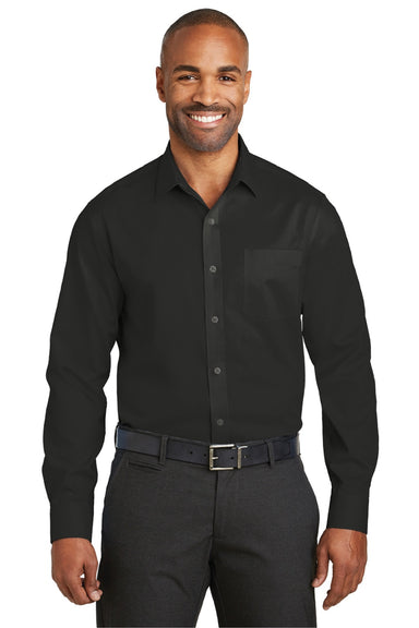 Red House RH80 Mens Wrinkle Resistant Long Sleeve Button Down Shirt w/ Pocket Black Model Front