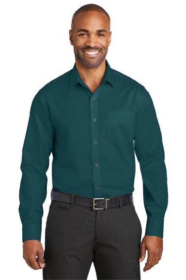 Red House RH80 Mens Wrinkle Resistant Long Sleeve Button Down Shirt w/ Pocket Bluegrass Green Model Front
