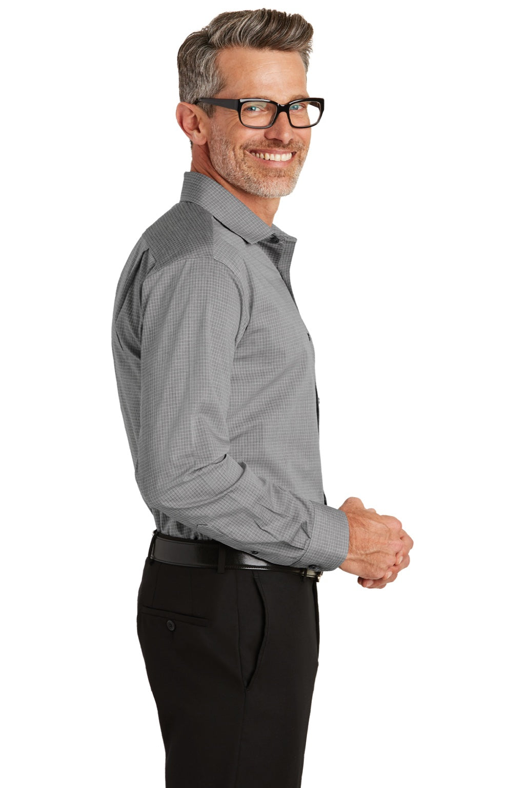 Red House RH81 Mens Wrinkle Resistant Long Sleeve Button Down Shirt Dark Grey Model Side