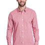 Artisan Collection Mens Microcheck Gingham Long Sleeve Button Down Shirt - Red/White