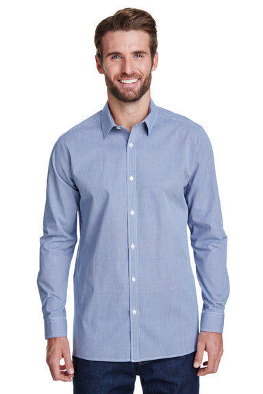 Artisan Collection RP220 Mens Microcheck Gingham Long Sleeve Button Down Shirt Navy Blue/White Model Front