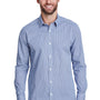 Artisan Collection Mens Microcheck Gingham Long Sleeve Button Down Shirt - Navy Blue/White
