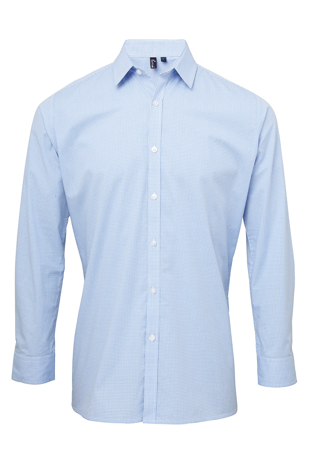 Artisan Collection RP220 Mens Microcheck Gingham Long Sleeve Button Down Shirt Light Blue/White Model Flat Front