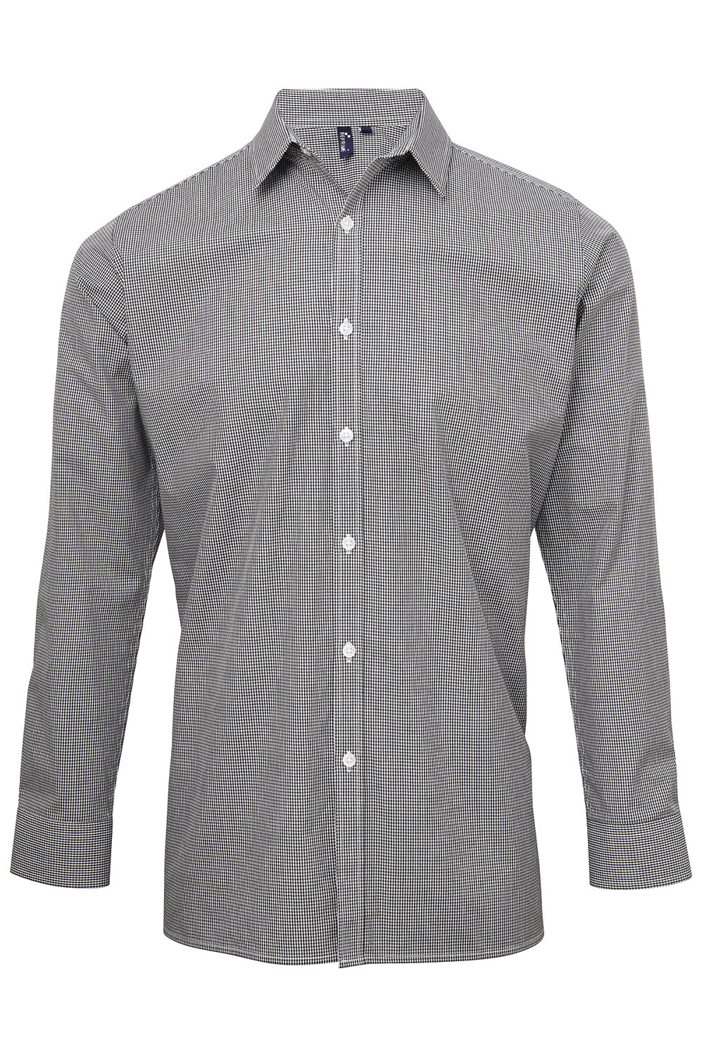 Artisan Collection RP220 Mens Microcheck Gingham Long Sleeve Button Down Shirt Black/White Model Flat Front