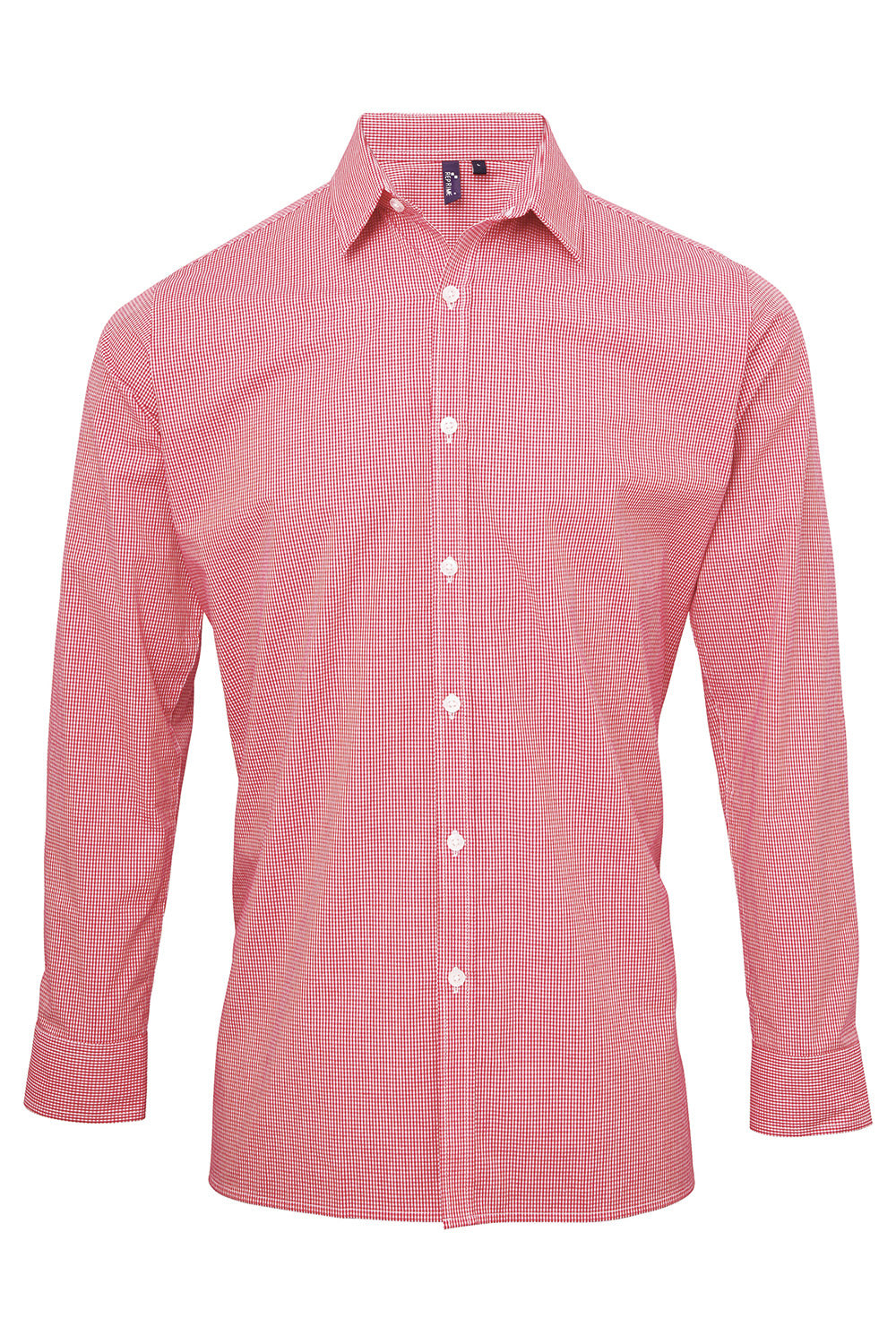 Artisan Collection RP220 Mens Microcheck Gingham Long Sleeve Button Down Shirt Red/White Model Flat Front