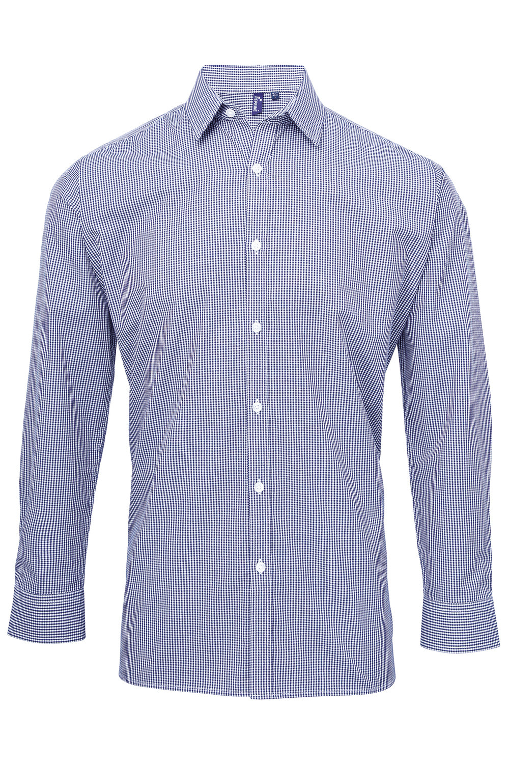Artisan Collection RP220 Mens Microcheck Gingham Long Sleeve Button Down Shirt Navy Blue/White Model Flat Front