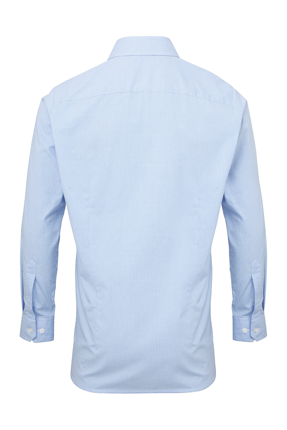 Artisan Collection RP220 Mens Microcheck Gingham Long Sleeve Button Down Shirt Light Blue/White Model Flat Back