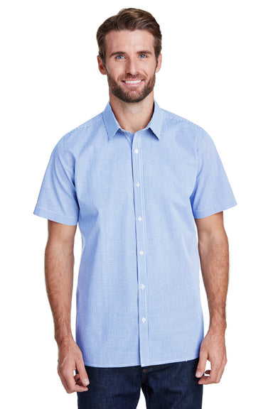 Artisan Collection RP221 Mens Microcheck Gingham Short Sleeve Button Down Shirt Light Blue/White Model Front