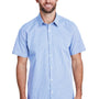 Artisan Collection Mens Microcheck Gingham Short Sleeve Button Down Shirt - Light Blue/White