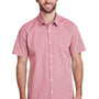 Artisan Collection Mens Microcheck Gingham Short Sleeve Button Down Shirt - Red/White