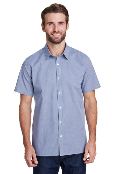 Artisan Collection RP221 Mens Microcheck Gingham Short Sleeve Button Down Shirt Navy Blue/White Model Front