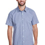Artisan Collection Mens Microcheck Gingham Short Sleeve Button Down Shirt - Navy Blue/White