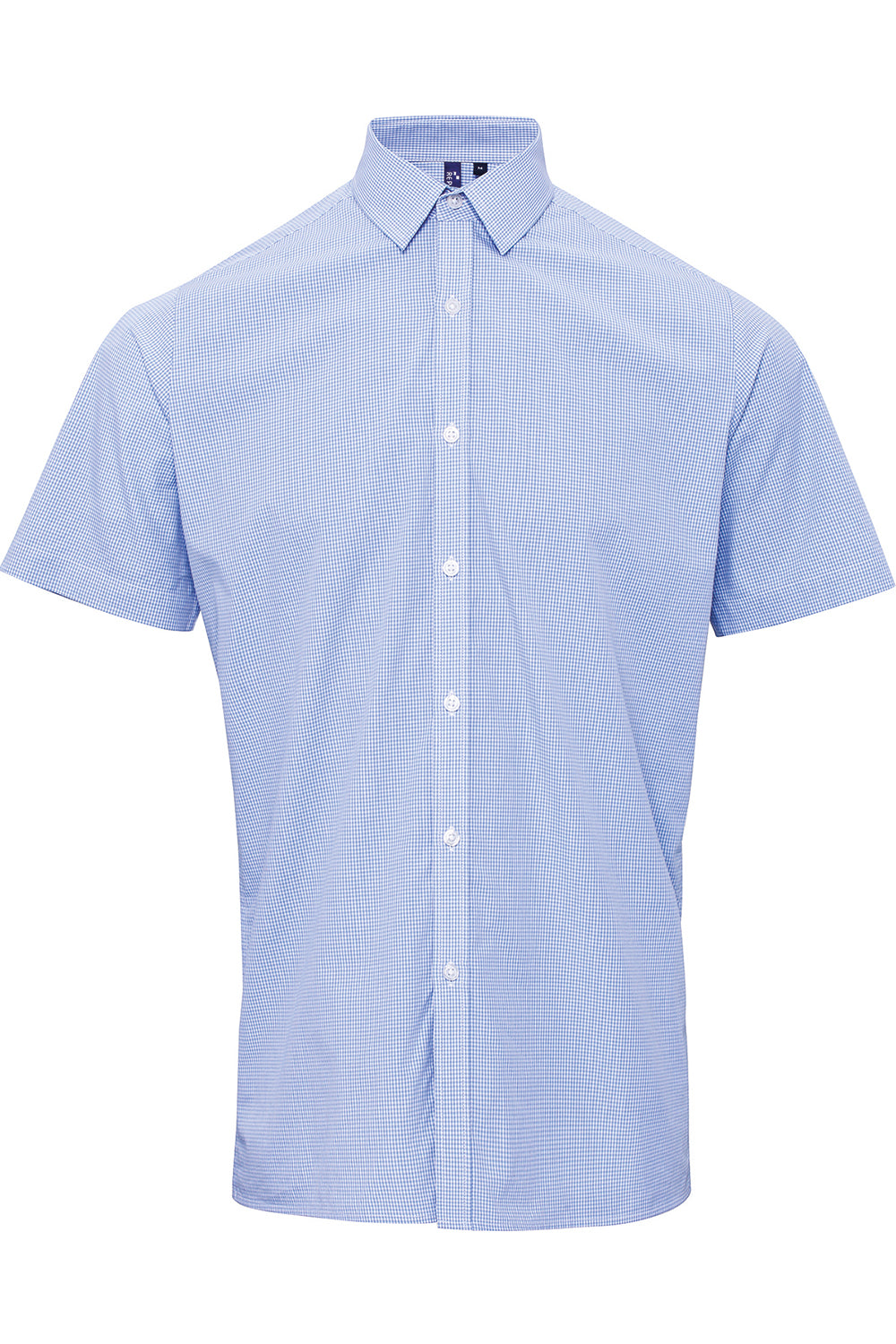 Artisan Collection RP221 Mens Microcheck Gingham Short Sleeve Button Down Shirt Light Blue/White Model Flat Front