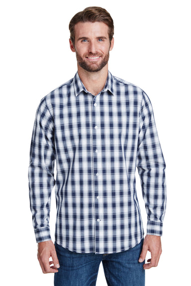 Artisan Collection RP250 Mens Mulligan Check Long Sleeve Button Down Shirt White/Navy Blue Model Front