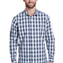 Artisan Collection Mens Mulligan Check Long Sleeve Button Down Shirt - White/Navy Blue
