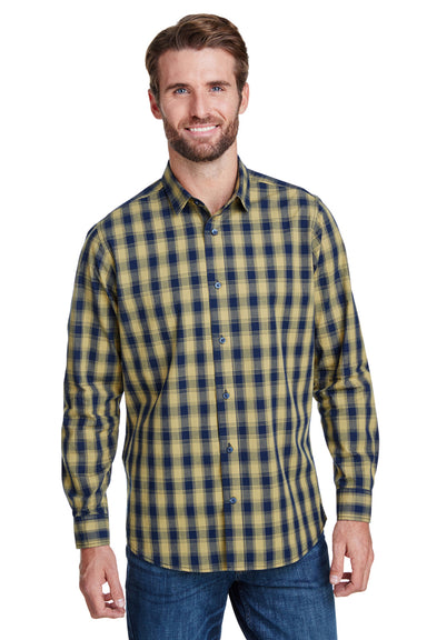Artisan Collection RP250 Mens Mulligan Check Long Sleeve Button Down Shirt Camel Brown/Navy Blue Model Front