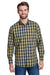 Artisan Collection RP250 Mens Mulligan Check Long Sleeve Button Down Shirt Camel Brown/Navy Blue Model Front