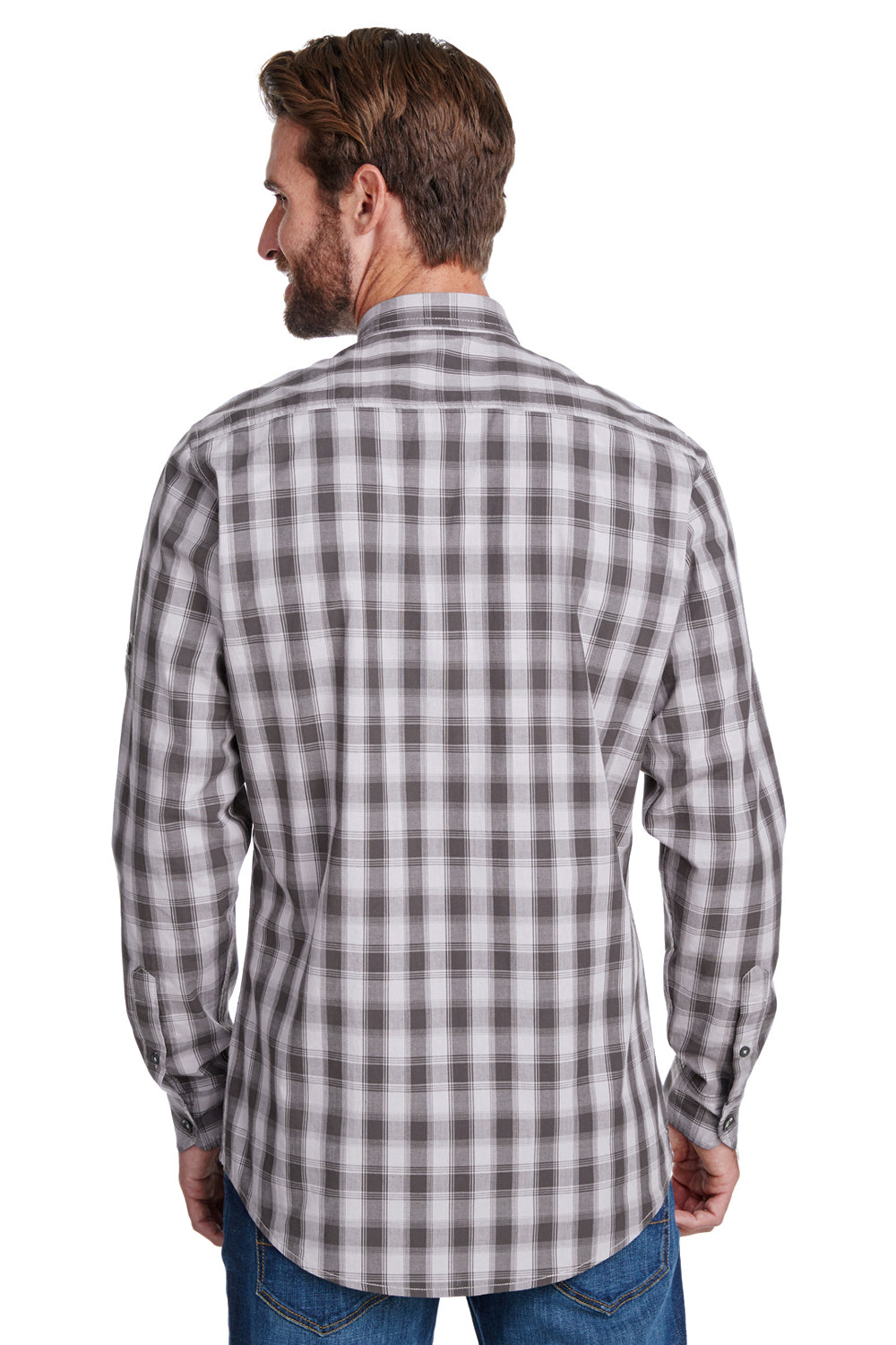 Artisan Collection RP250 Mens Mulligan Check Long Sleeve Button Down Shirt Steel Grey/Black Model Back