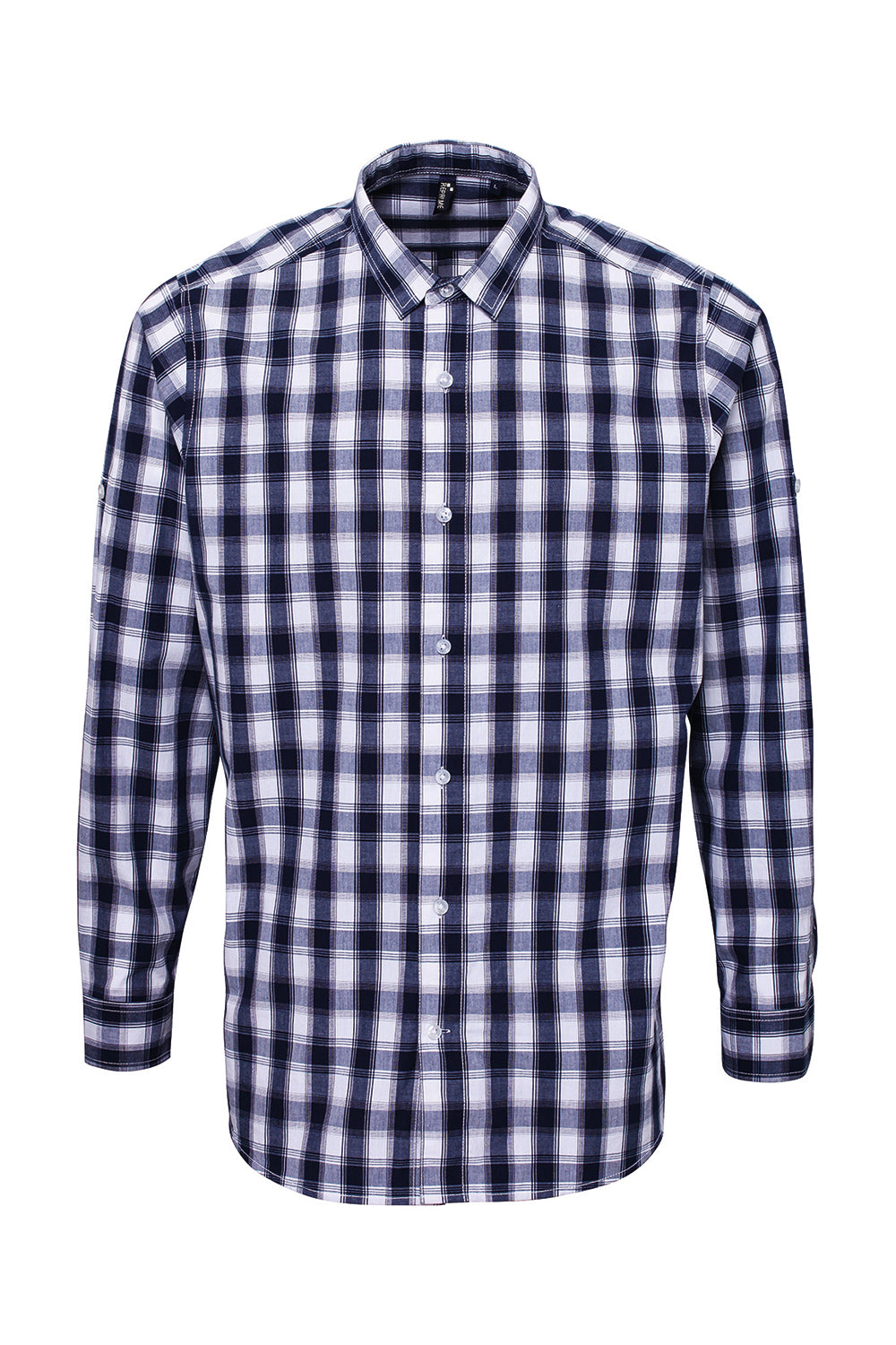 Artisan Collection RP250 Mens Mulligan Check Long Sleeve Button Down Shirt White/Navy Blue Model Flat Back