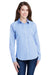 Artisan Collection RP320 Womens Microcheck Gingham Long Sleeve Button Down Shirt Light Blue/White Model Front