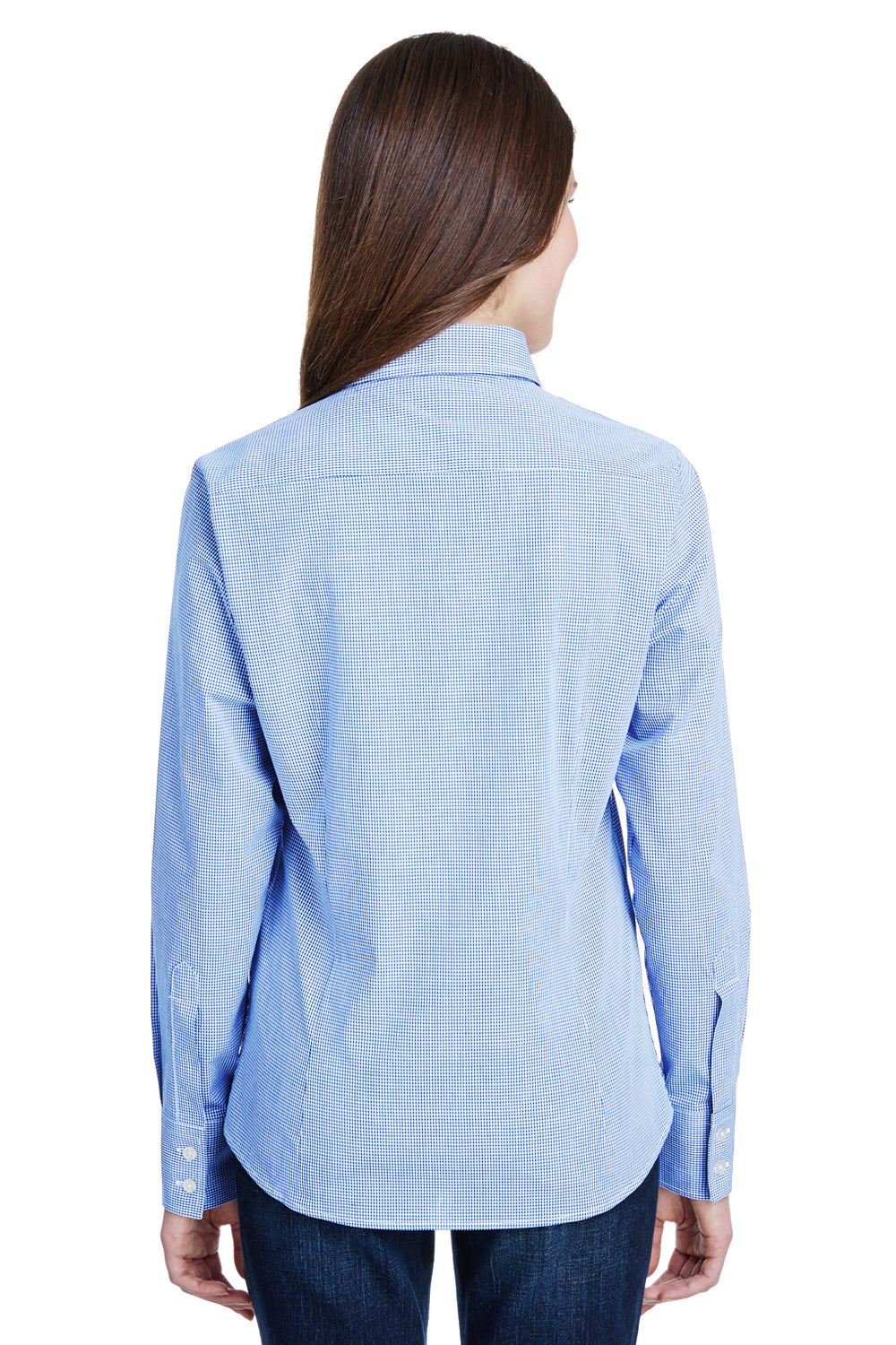 Artisan Collection RP320 Womens Microcheck Gingham Long Sleeve Button Down Shirt Light Blue/White Model Back